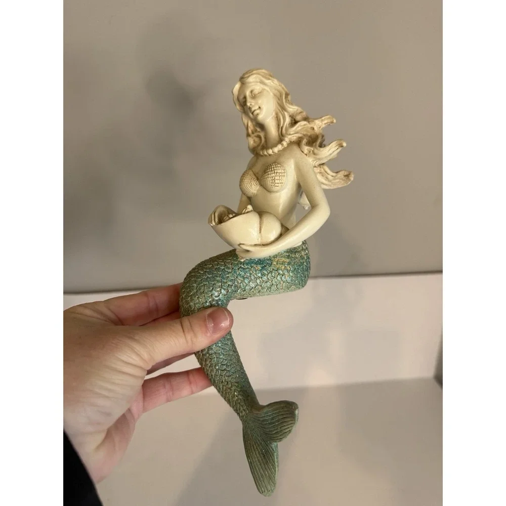 Fantasy Mermaid Collectible Figurine Statue w/ Bowl Seashell Bra Green Tail